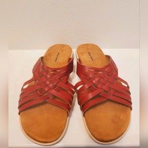 Womens Easy Spirit Red Seeley Woven Slide Leather Sandal NWOT